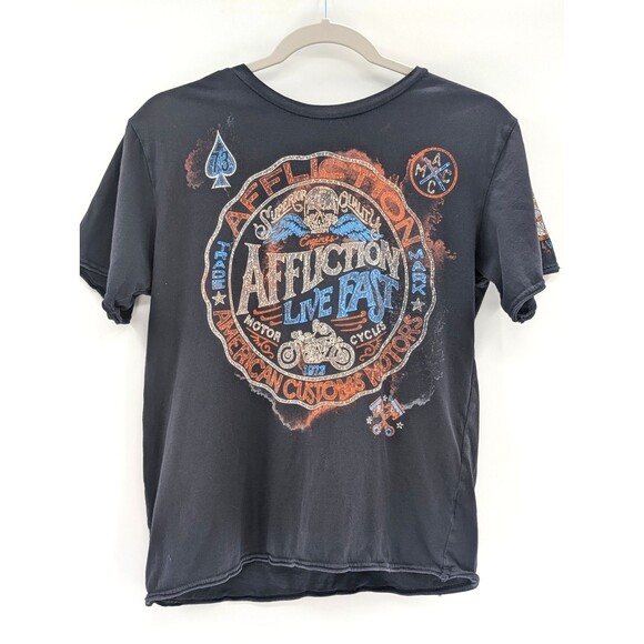 Affliction Live Fast Motorcycle American Black Short Sleeve T-Shirt Size M/L - Picture 3 of 6